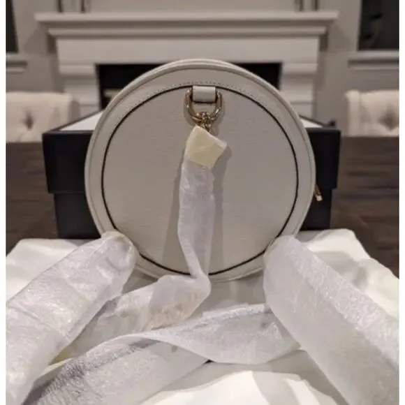 NEW! GUCCI ROUND LEATHER WHITE WEB BACKPACK SHOULDER BAG AUTHENTIC BOX! - Picture 5 of 9